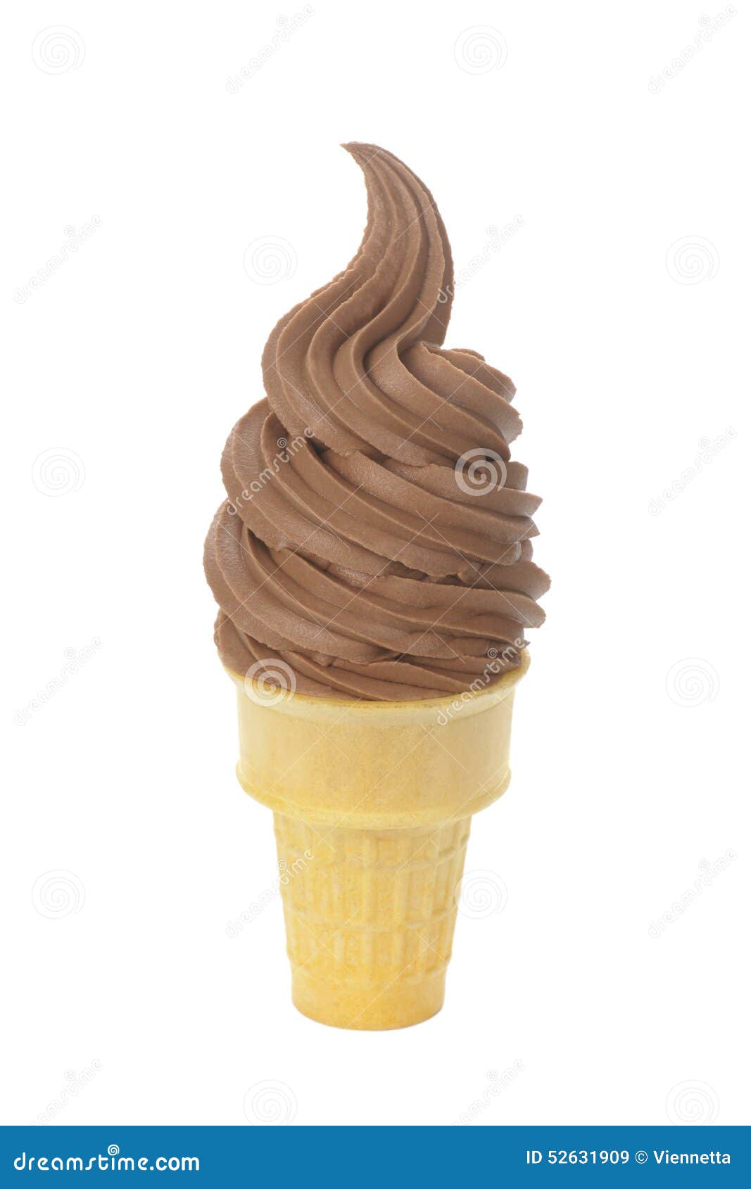 chocolate soft serve ice cream in a wafer cone