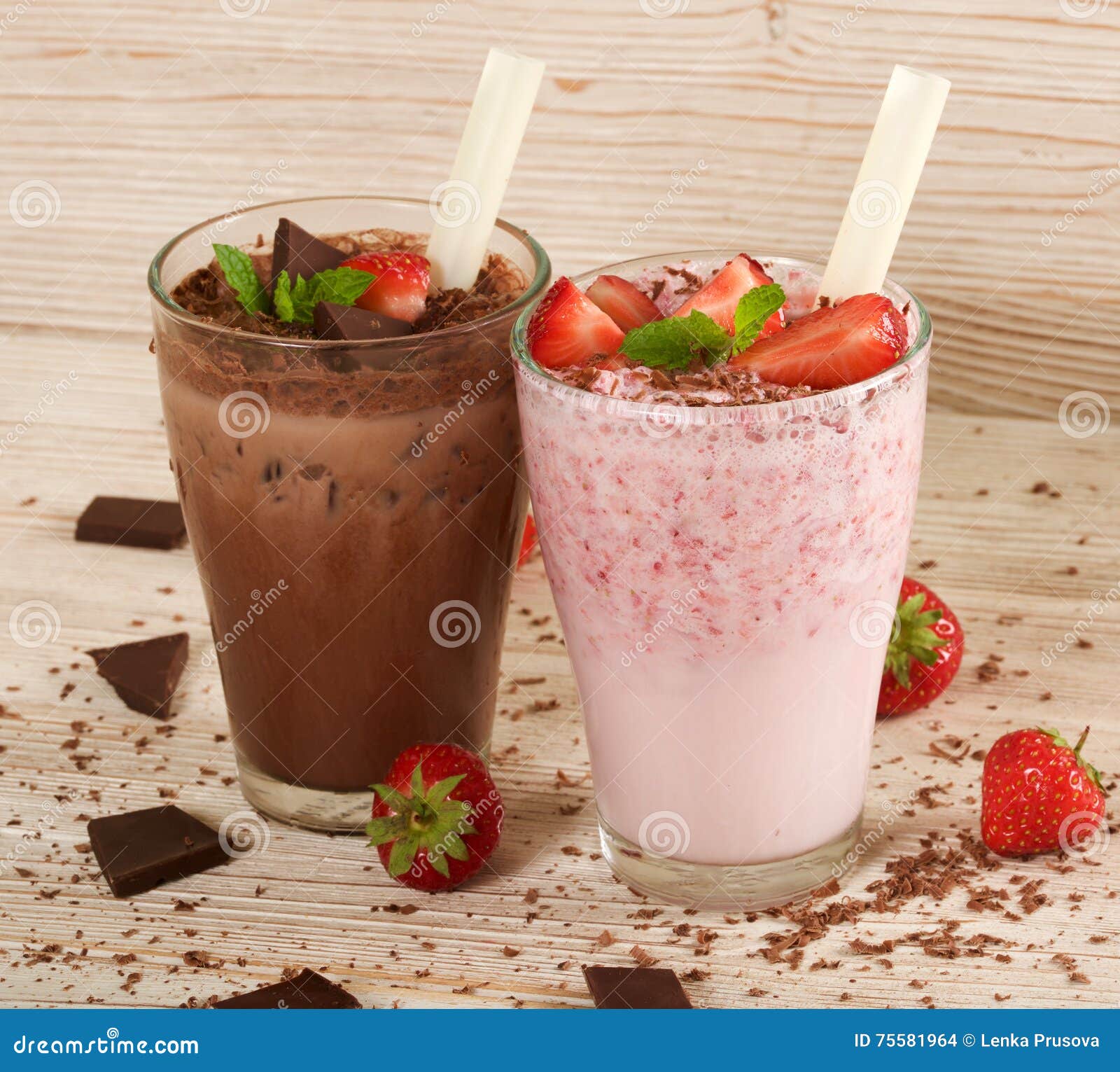 Chocolate and Strawberry Milkshake Stock Photo Image of cream, shake 75581964