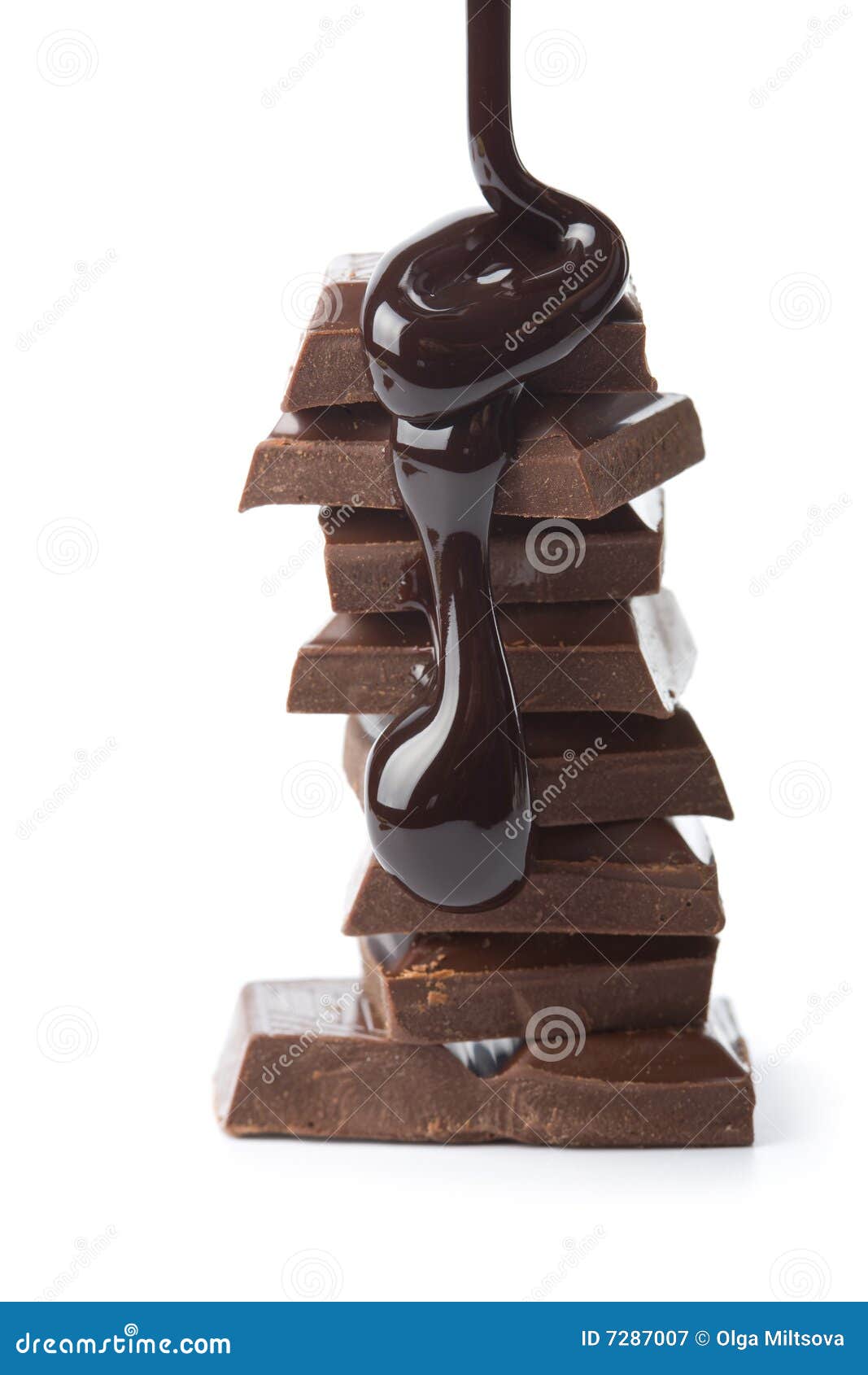 Chocolate Syrup Being Poured Onto Chocolate Pieces Stock Image Image