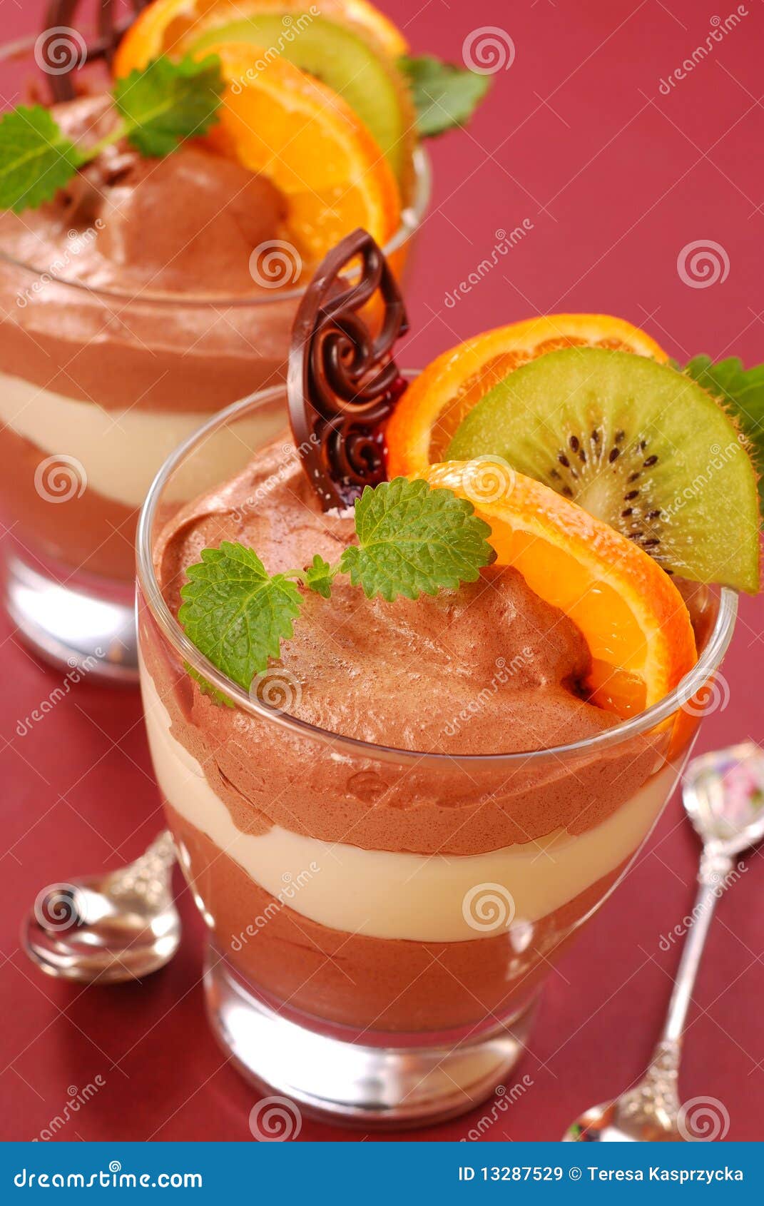 Chocolate and Vanilla Dessert with Fruits Stock Image Image of dairy
