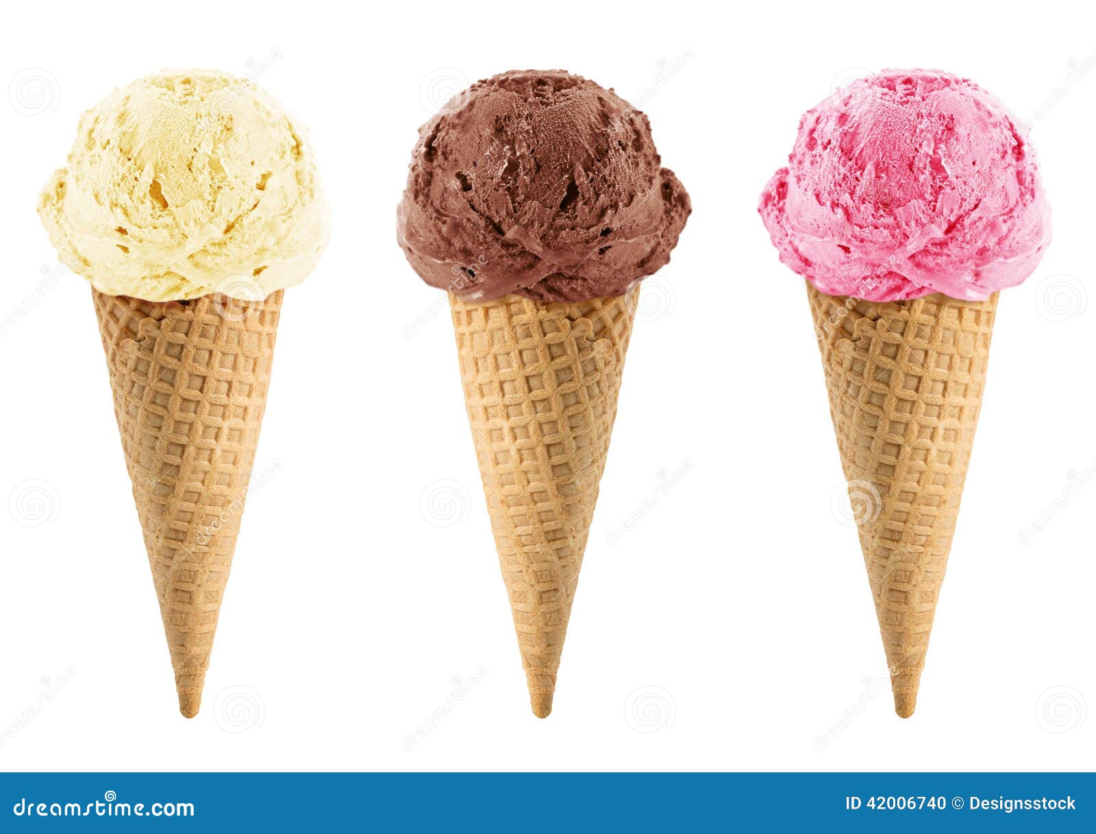 chocolate, vanilla and strawberry ice cream