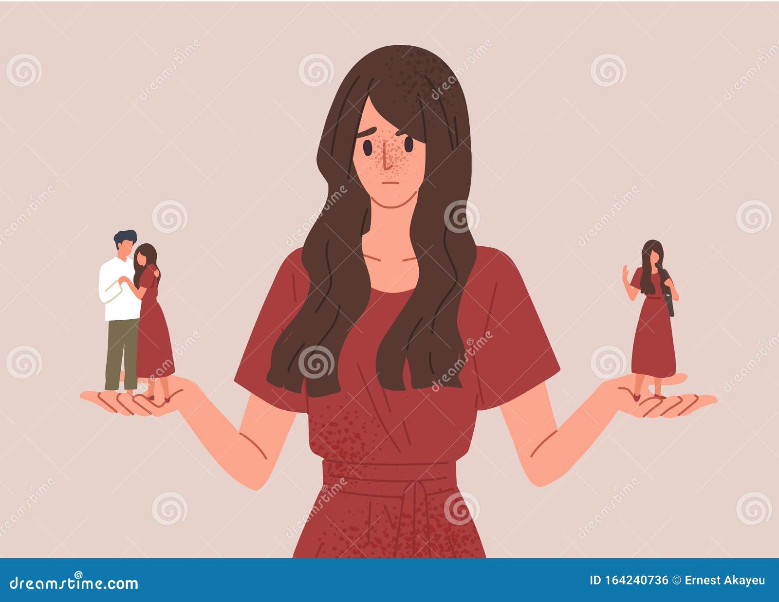 choice between loneliness and relationships concept  . girl hesitating to be alone or start dating