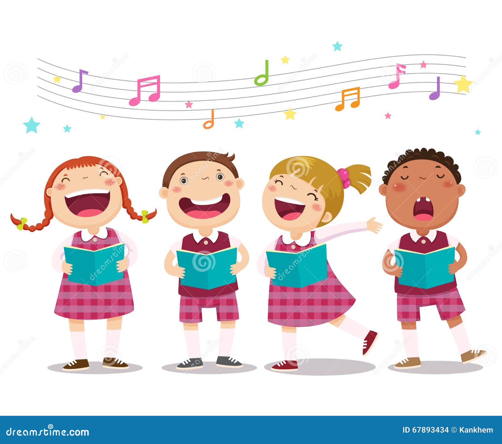 Choir Girls And Boys Singing A Song Stock Vector Illustration Of