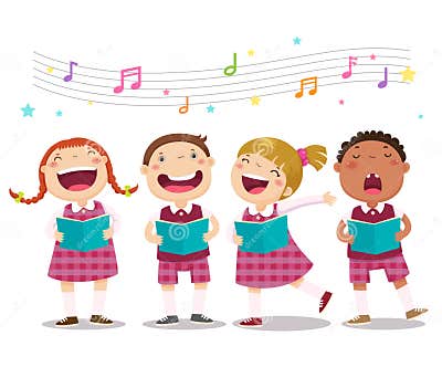 Choir Girls and Boys Singing a Song Stock Vector - Illustration of ...
