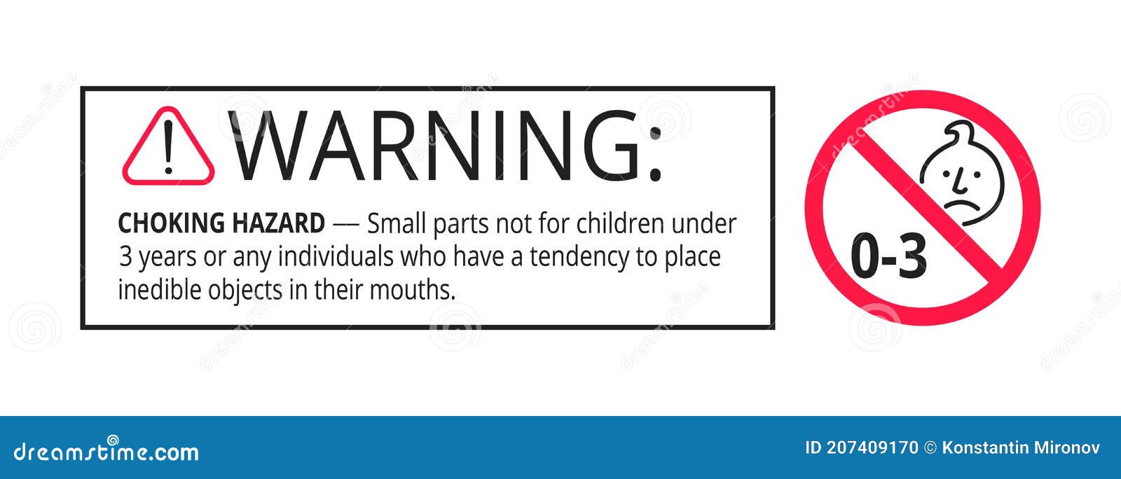 choking hazard forbidden sign sticker not suitable for children under 3 years  on white background.