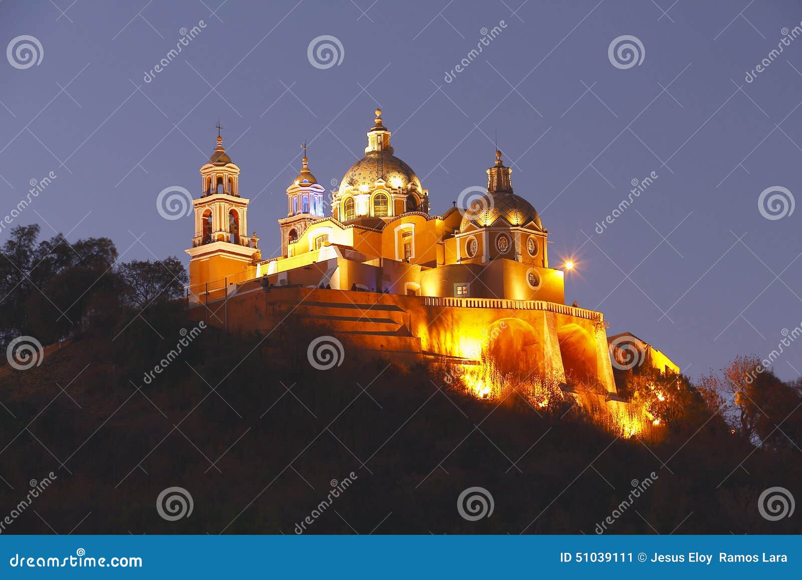 night view of the remedios church in cholula,  puebla i