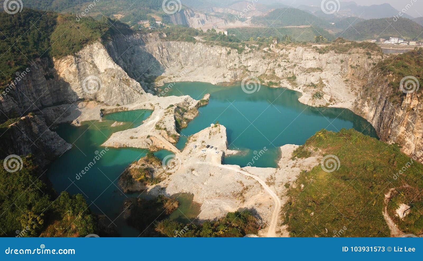 bird view of natural mine park and human