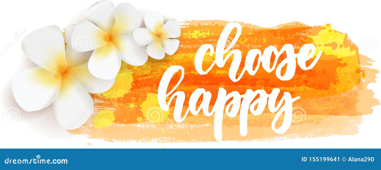 choose happy - calligraphy on background with flowers