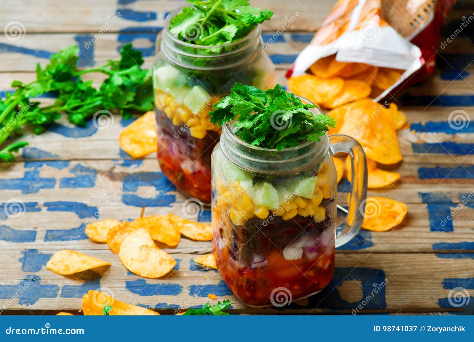 Chopped Black Bean and Corn Mason Jar Salad Stock Image Image of