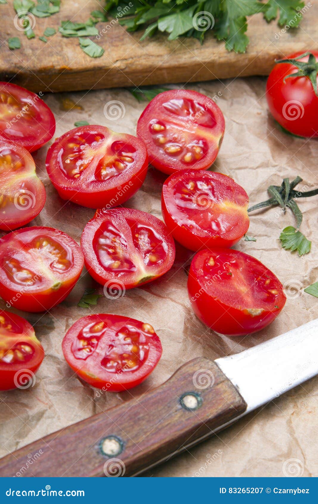 Chopped cherry tomatoes stock image. Image of nutrition 83265207