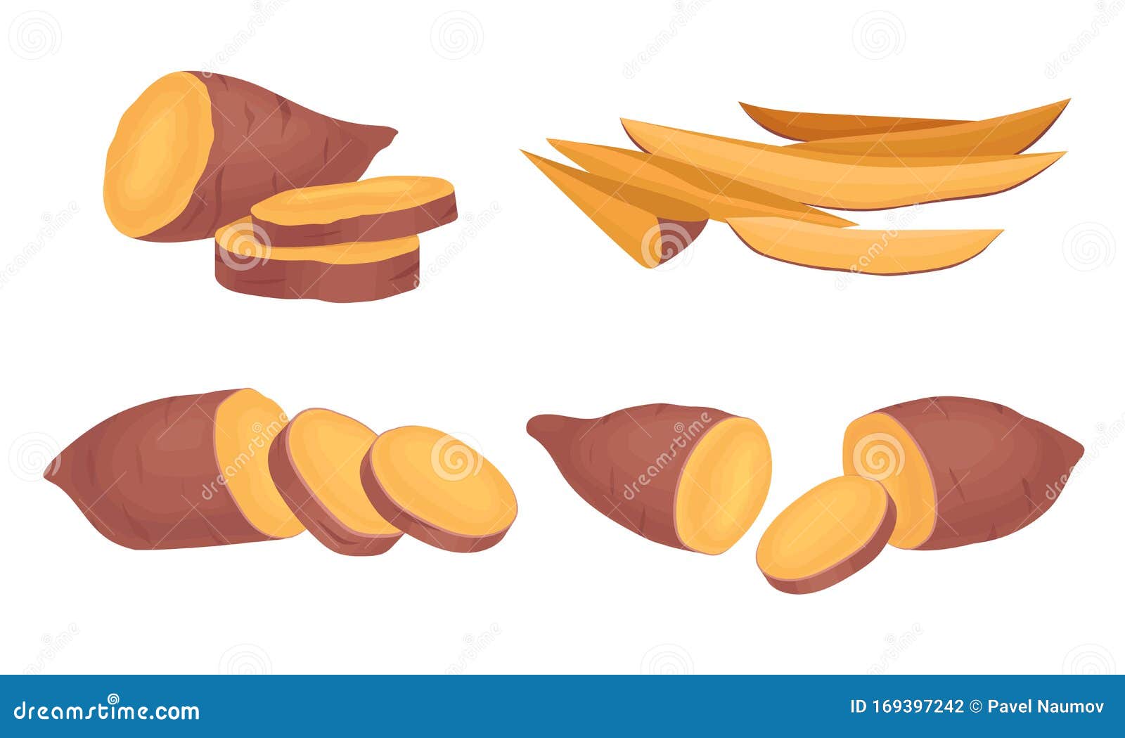 Chopped and Cut into Slices Sweet Potatoes Vector Set Stock Vector ...