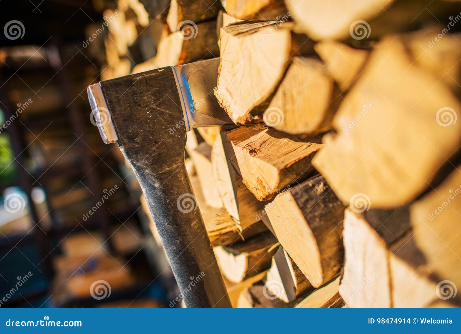 Chopped Firewood and Axe stock photo. Image of tool, heat 98474914