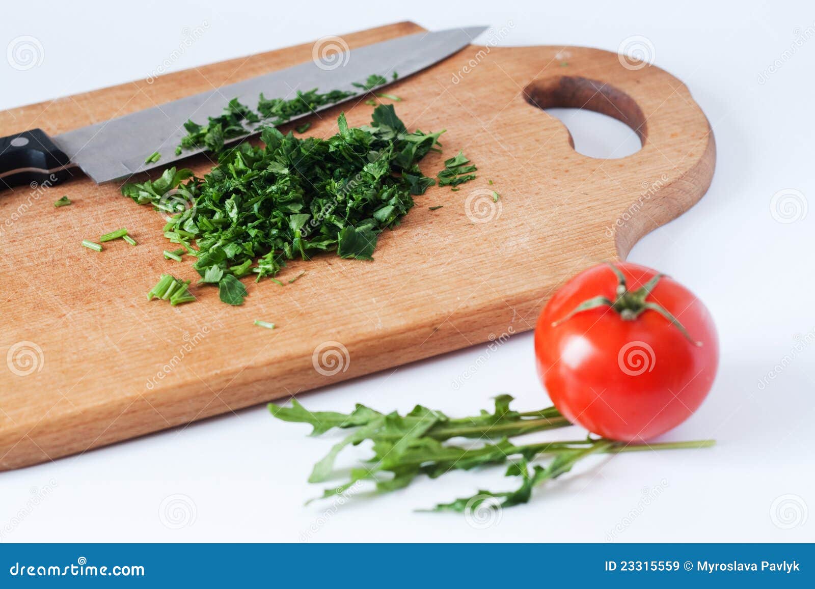 Chopped Fresh Herbs, a Knife, Wooden Boards Stock Image Image of