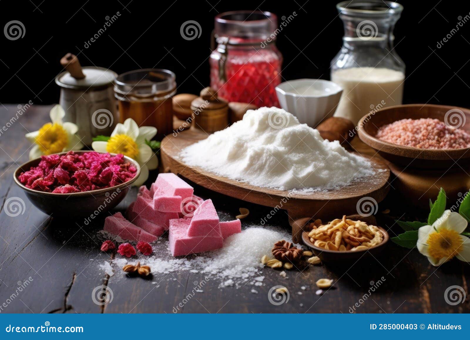 Chopped Ingredients for Turkish Delight on Table Stock Illustration