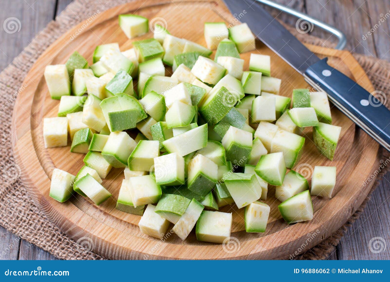 Chopped Zucchini on Wooden Board Stock Photo Image of preparation