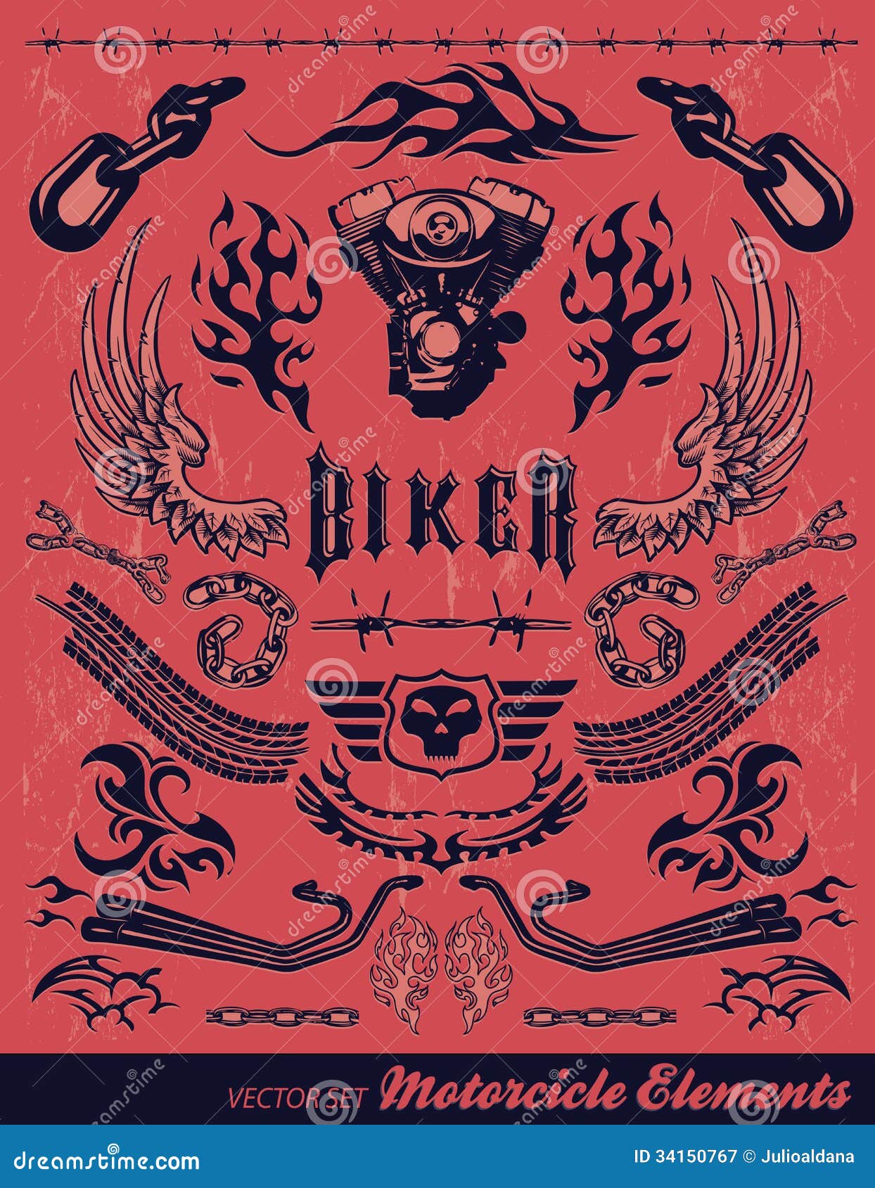 Chopper Motorcycle Elements Stock Vector Illustration of biker