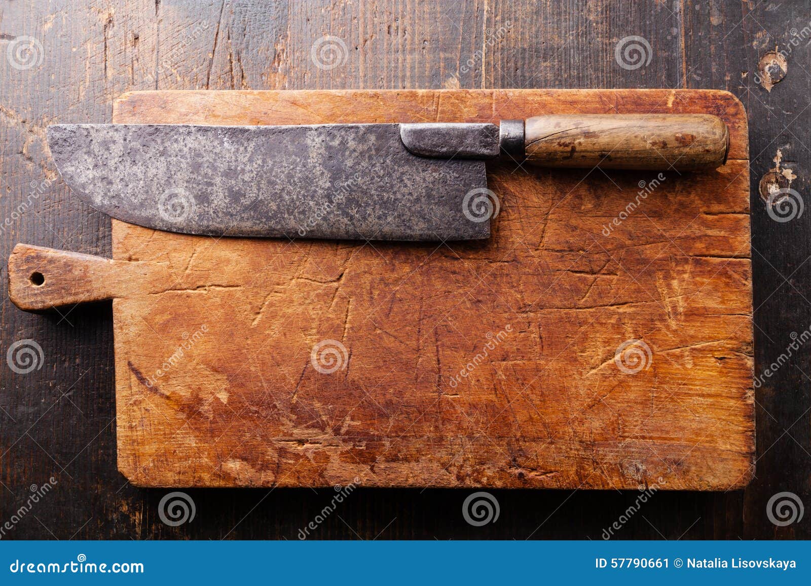 Chopping Board and Meat Cleaver Stock Image Image of butcher, dark