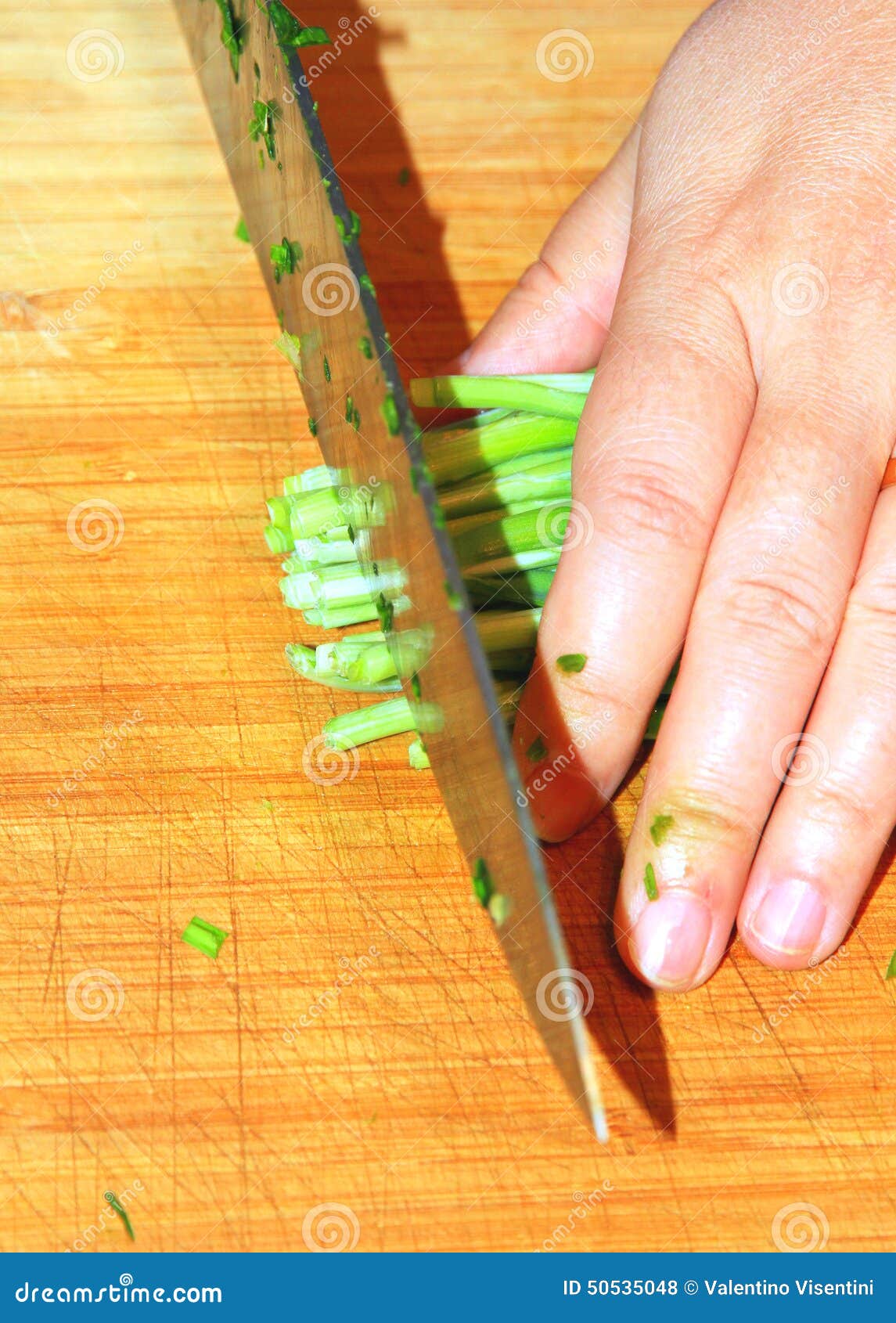 Chopping Garlic Sprouts stock photo. Image of greens 50535048