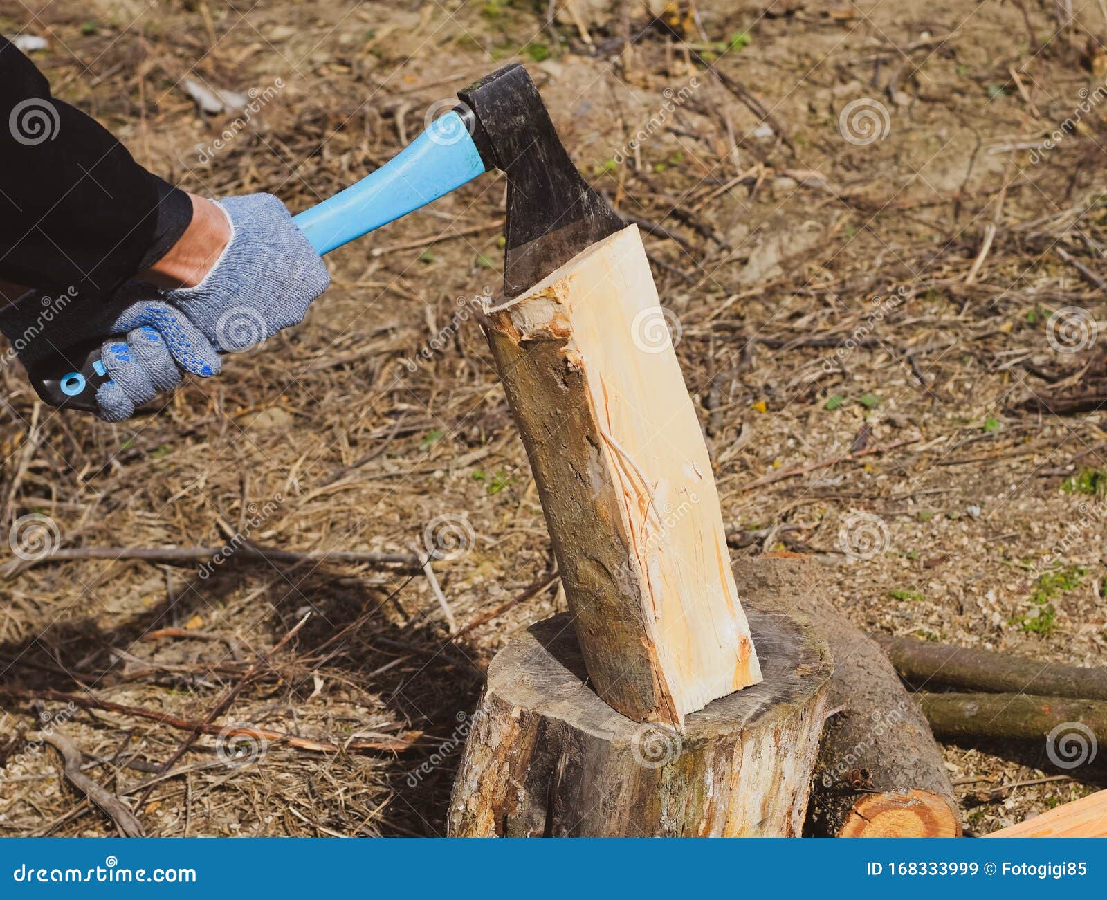 Chopping wood with an ax stock image. Image of effect 168333999