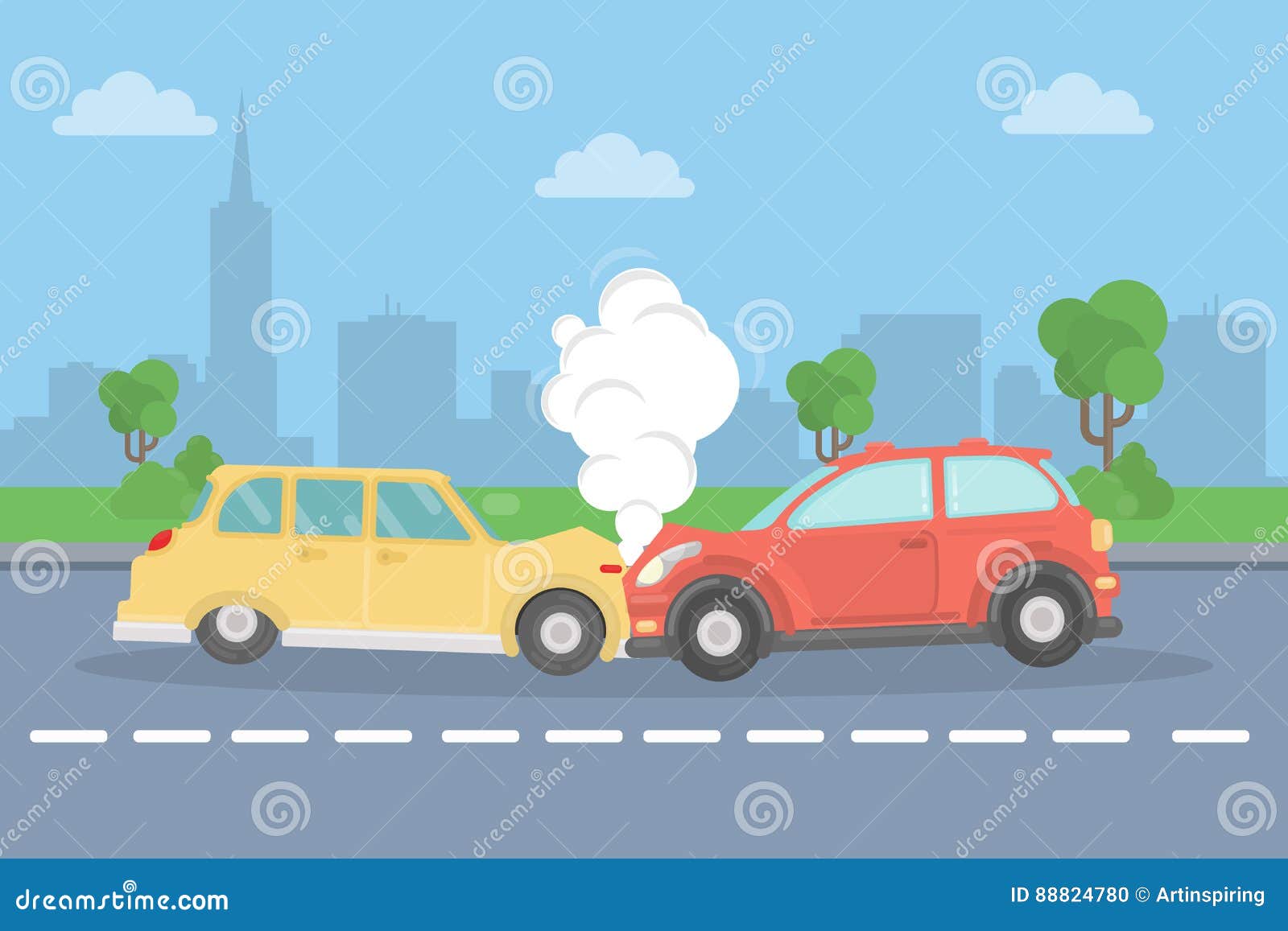 Choque de carro na estrada ilustração do vetor. Ilustração de roda