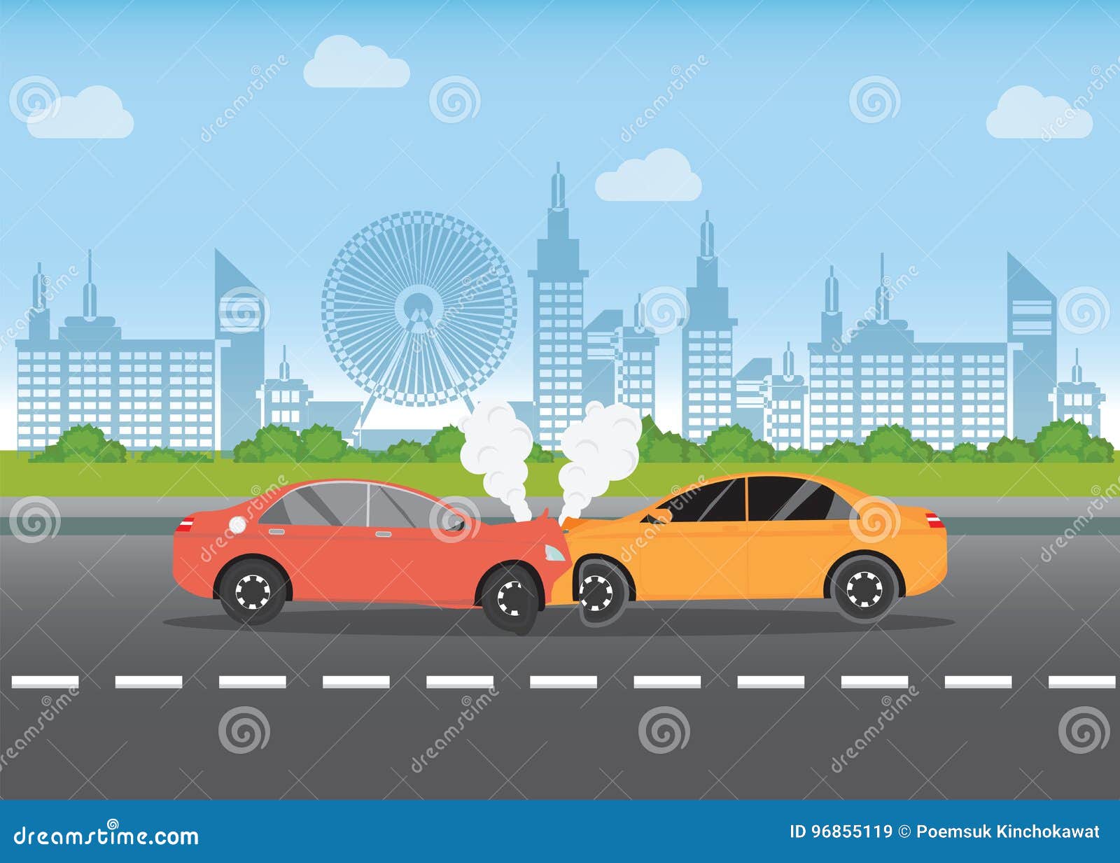 Choque de carro na estrada ilustração do vetor. Ilustração de carro