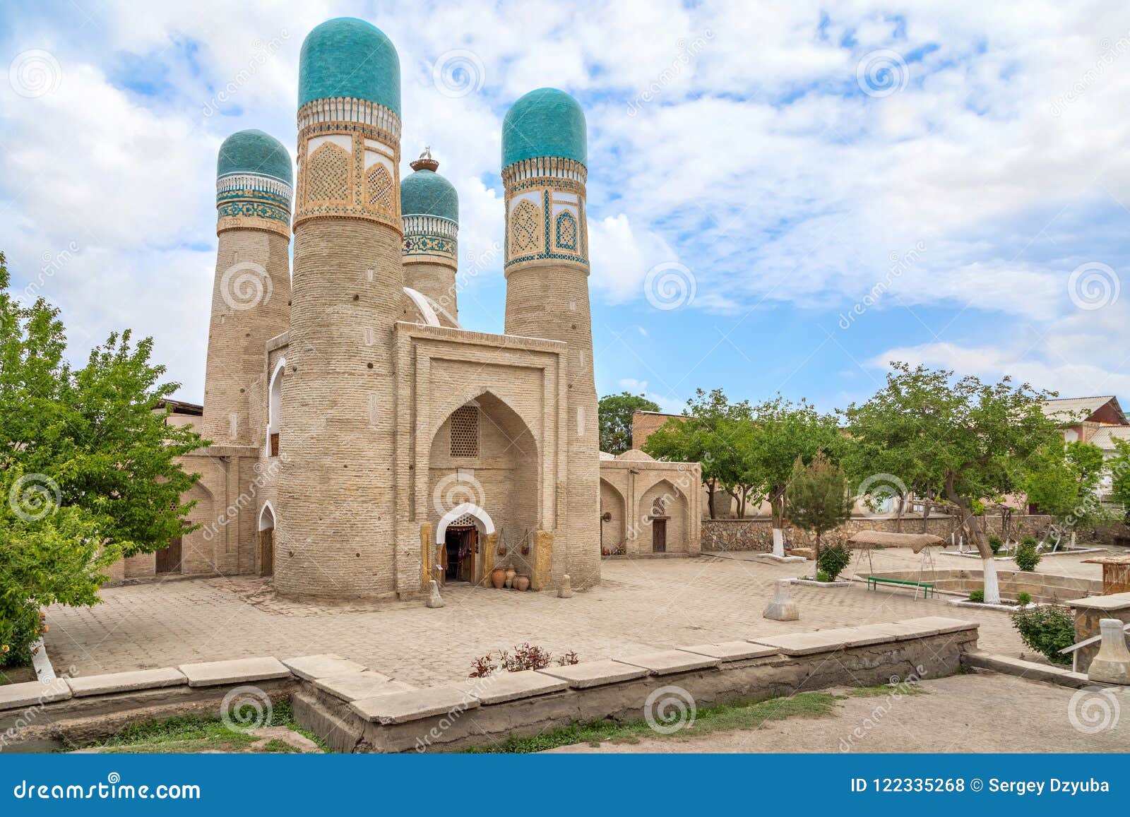 chor minor mosque in bukhara, uzbekistan