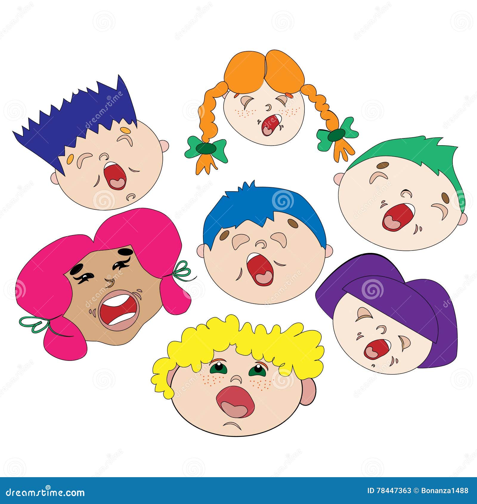 Chor Von Netten Kindern Jungen Und Madchen Singen Lieder Farbiges Haar Vektor Abbildung Illustration Von Madchen Haar
