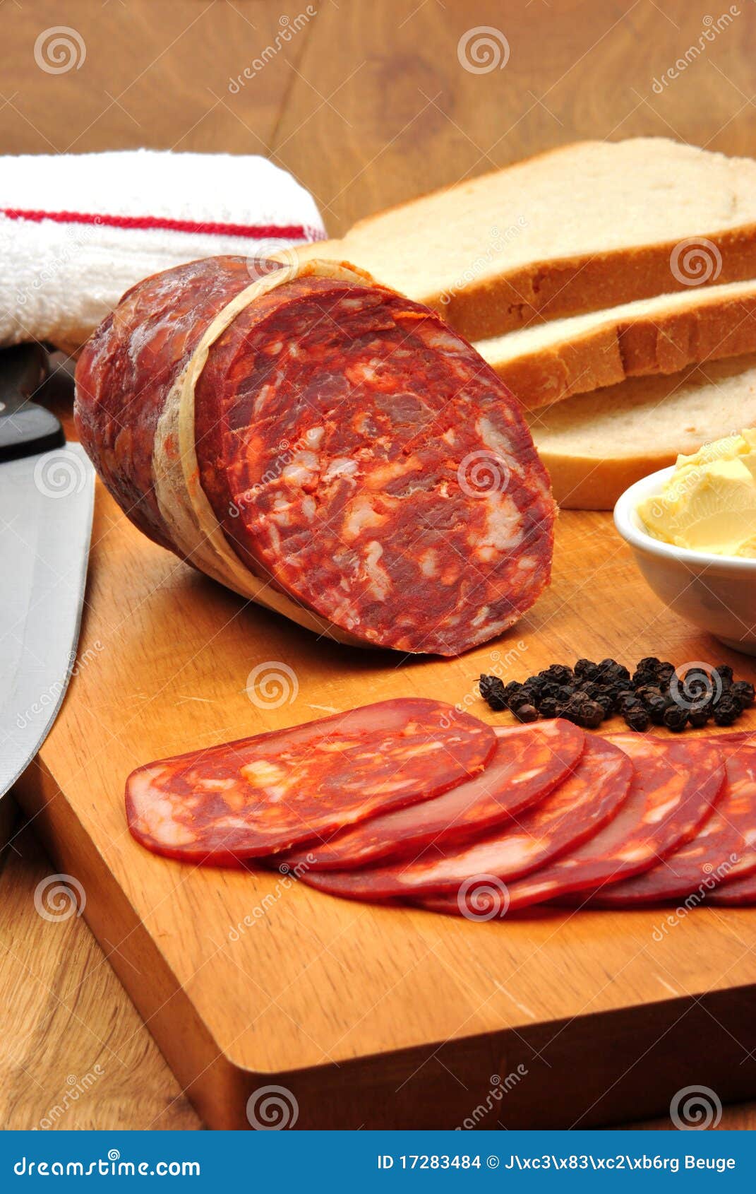 Chorizo Salami and Some Slices Salami Stock Photo Image of sausage