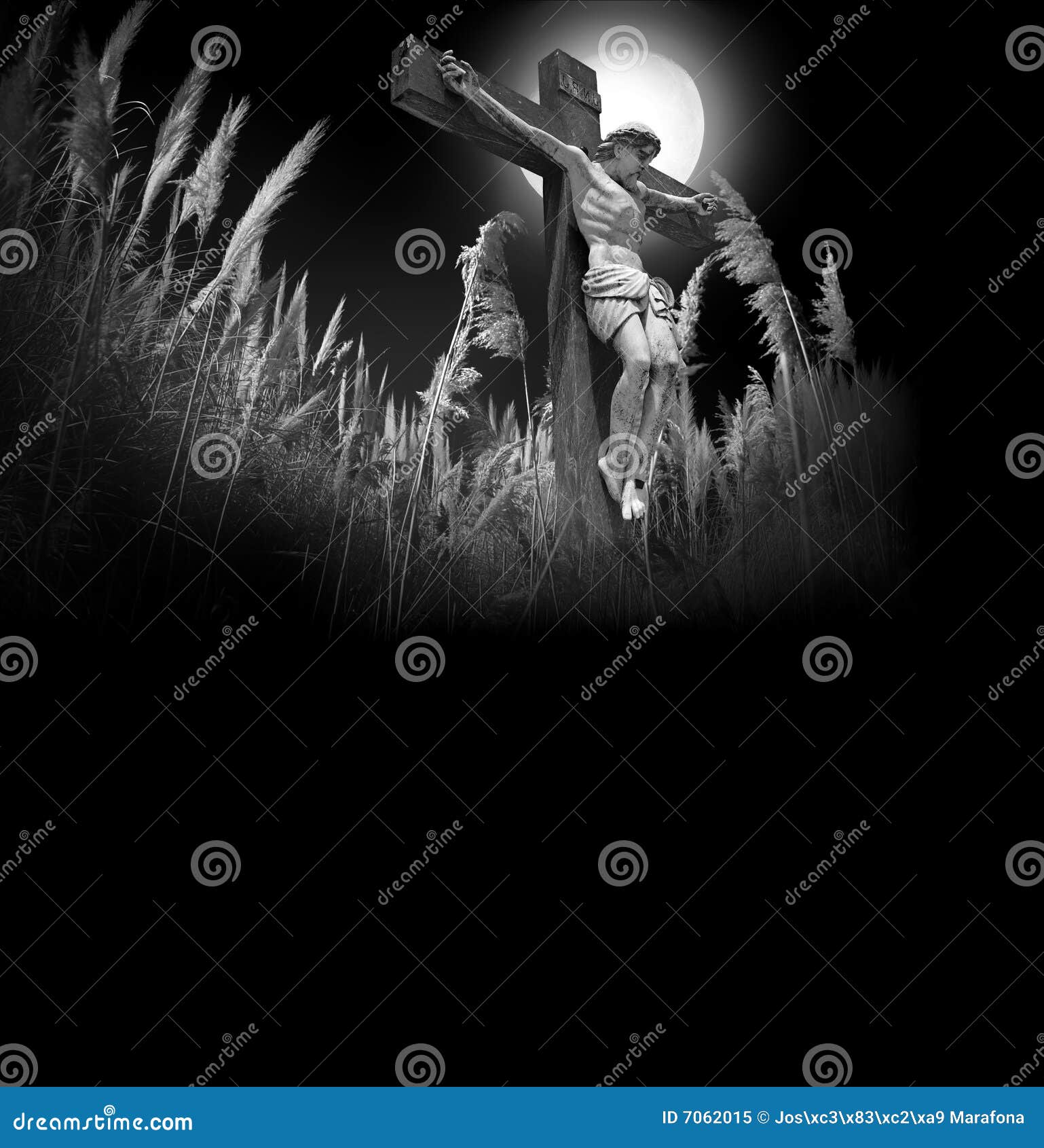 Photocomposition of Jesus Christ dying on the cross.Room for latter text.