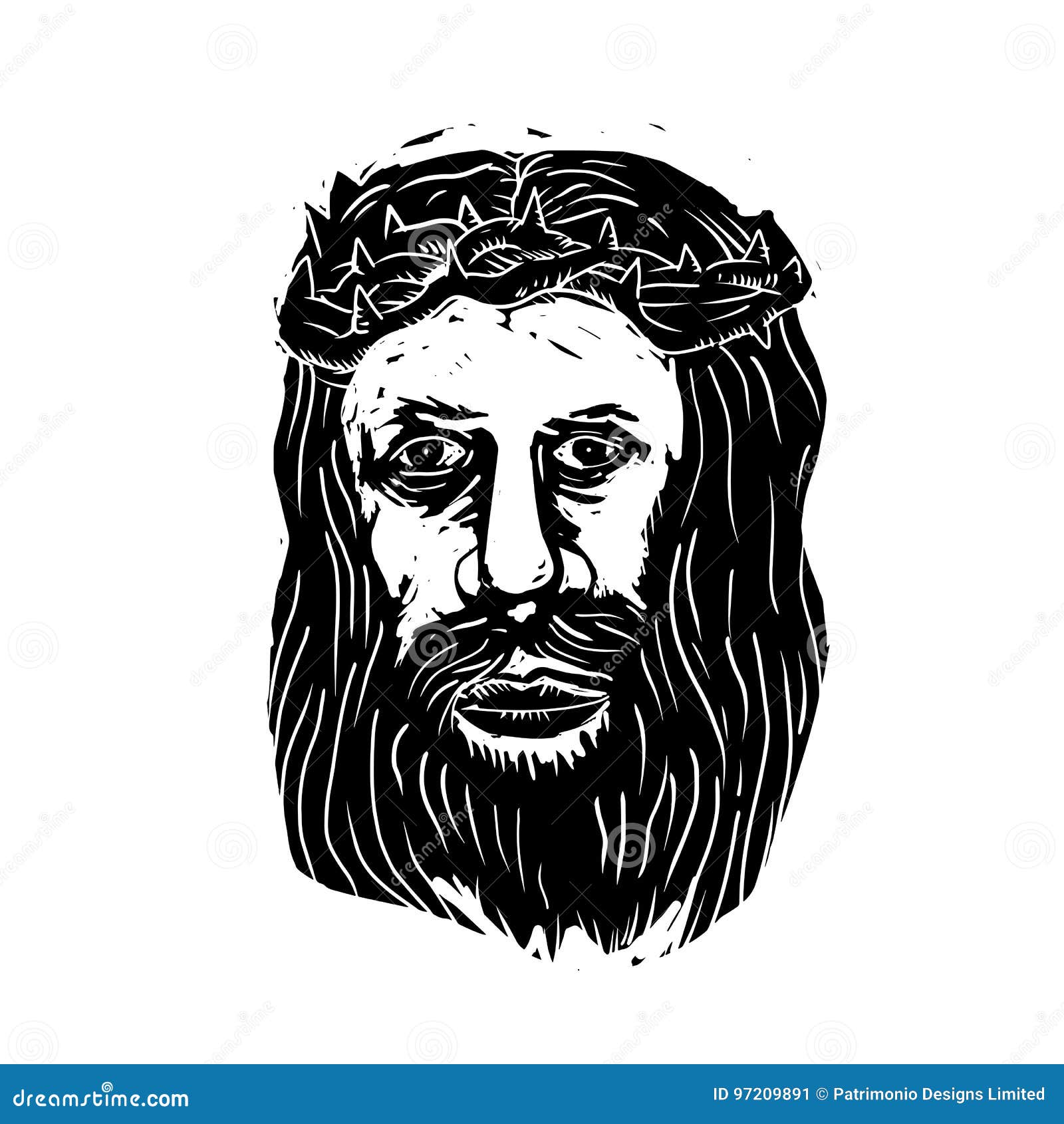 Christ Savior Head with Thorns Woodcut Stock Vector - Illustration of ...