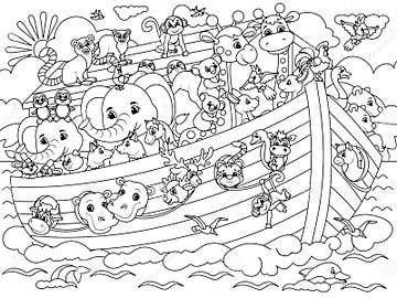 Christian Bible Story of Noah S Ark. Coloring Book, White Background ...