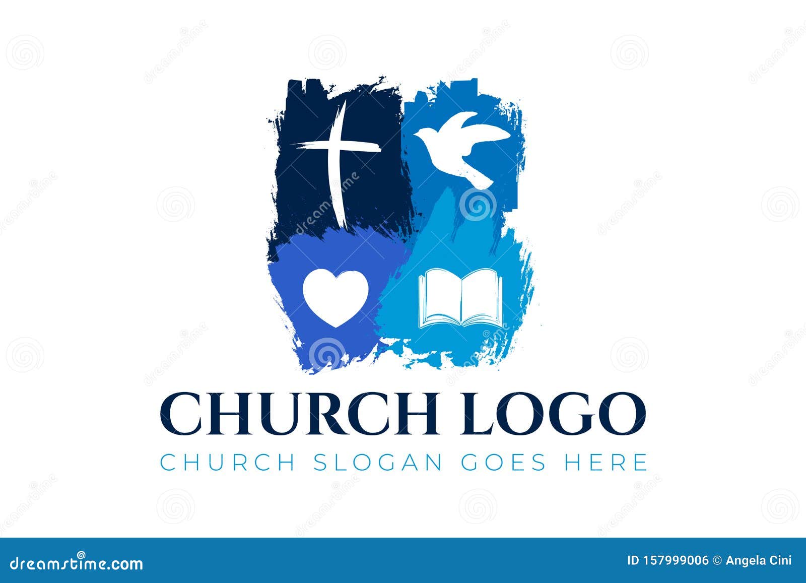 Christian Church Logo Design With Cross Dove Hearth And Bible