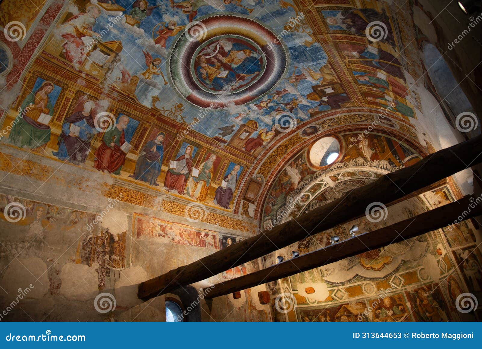christian colorful frescoes, santo spirito - holy spirit - church. bormio, lombardy, italy