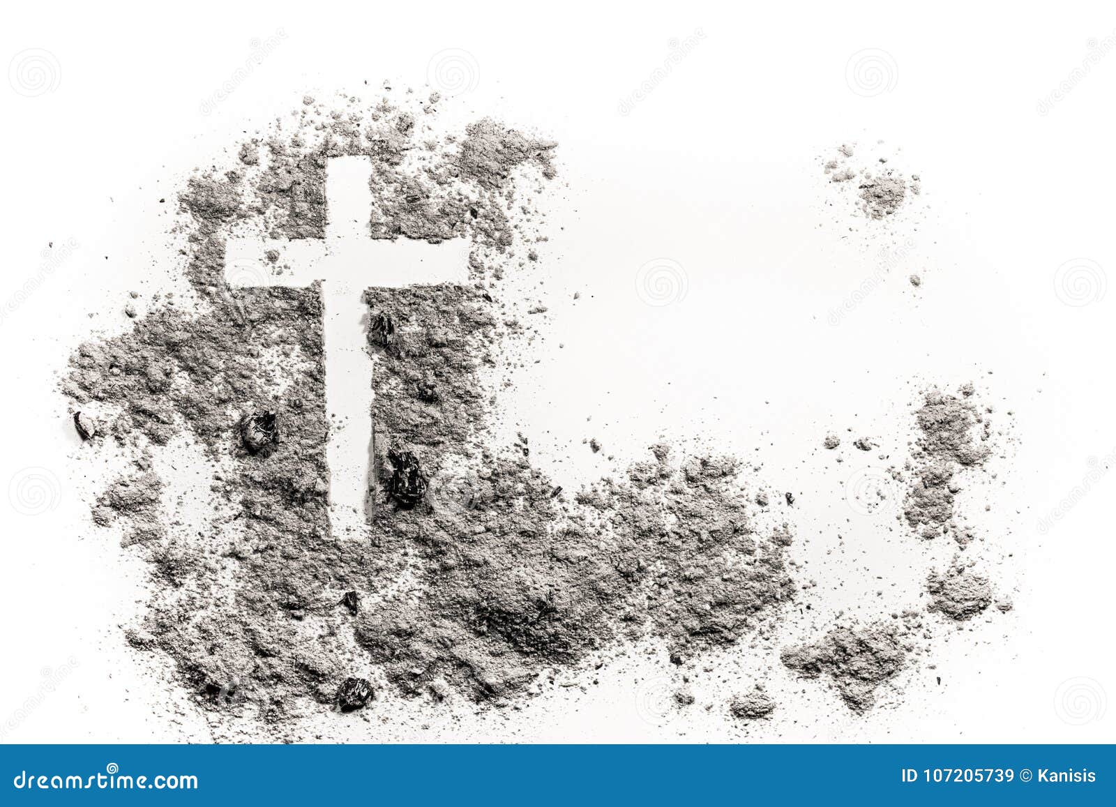 christian cross or crucifix drawing in ash, dust or sand