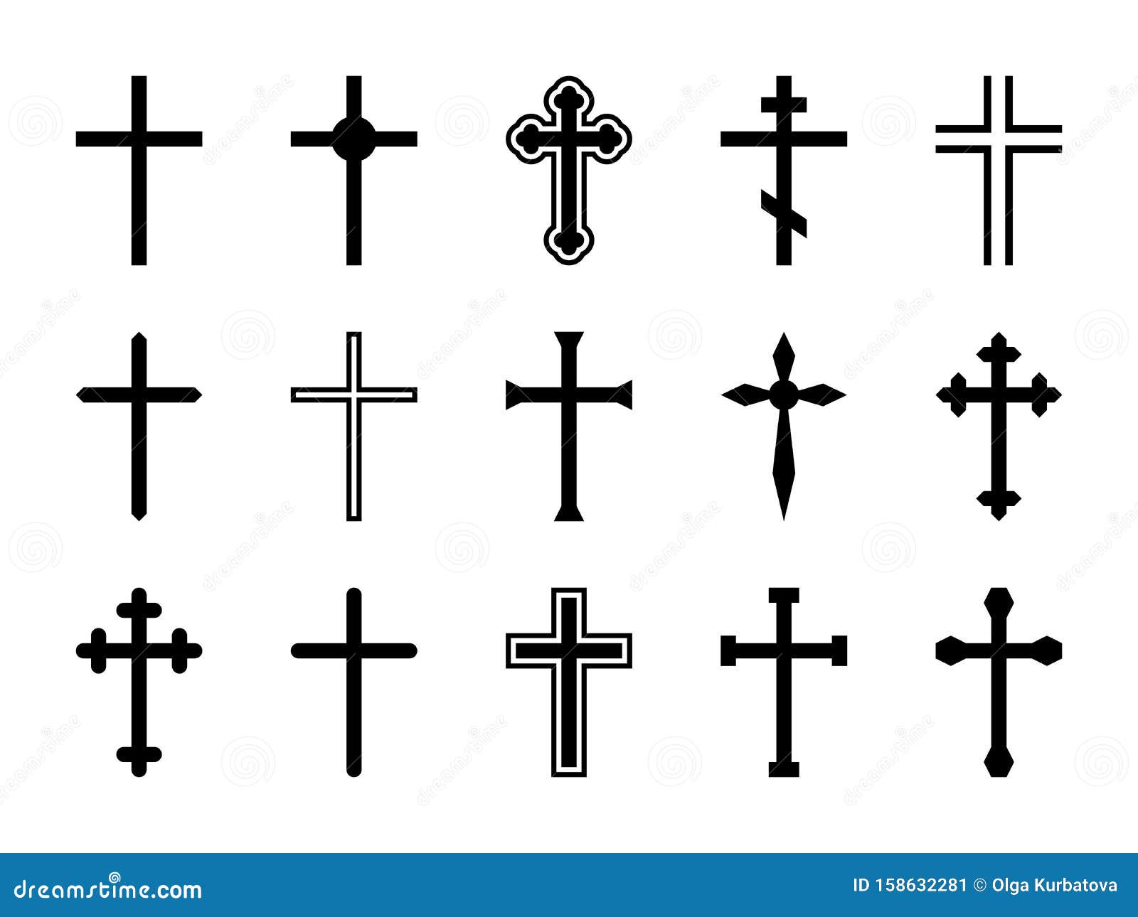 christian cross. jesus christ crucifix, different s of orthodox and catalytic crosses religious silhouette signs