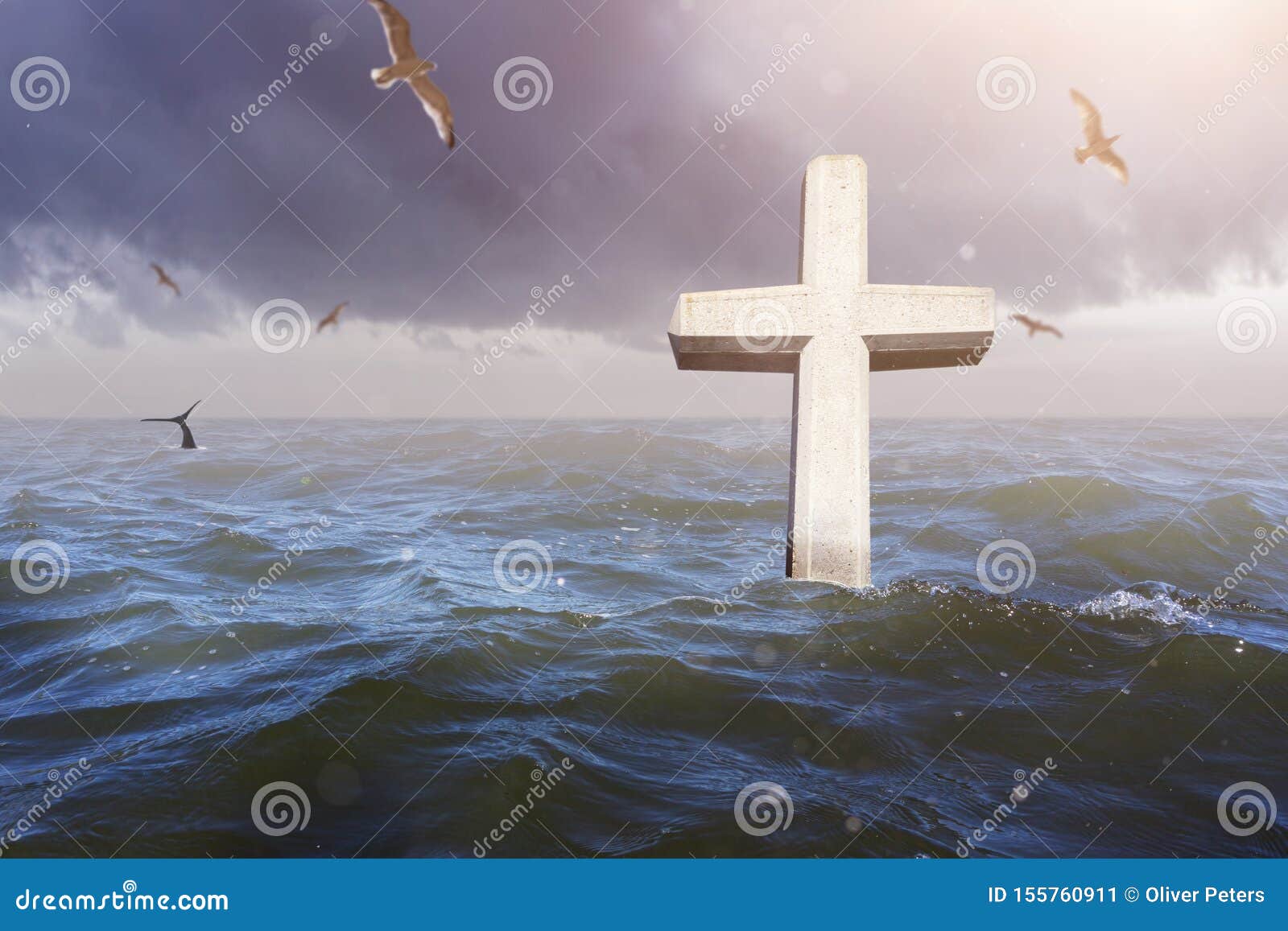 Christian Cross in the Ocean Stock Image - Image of cemertery