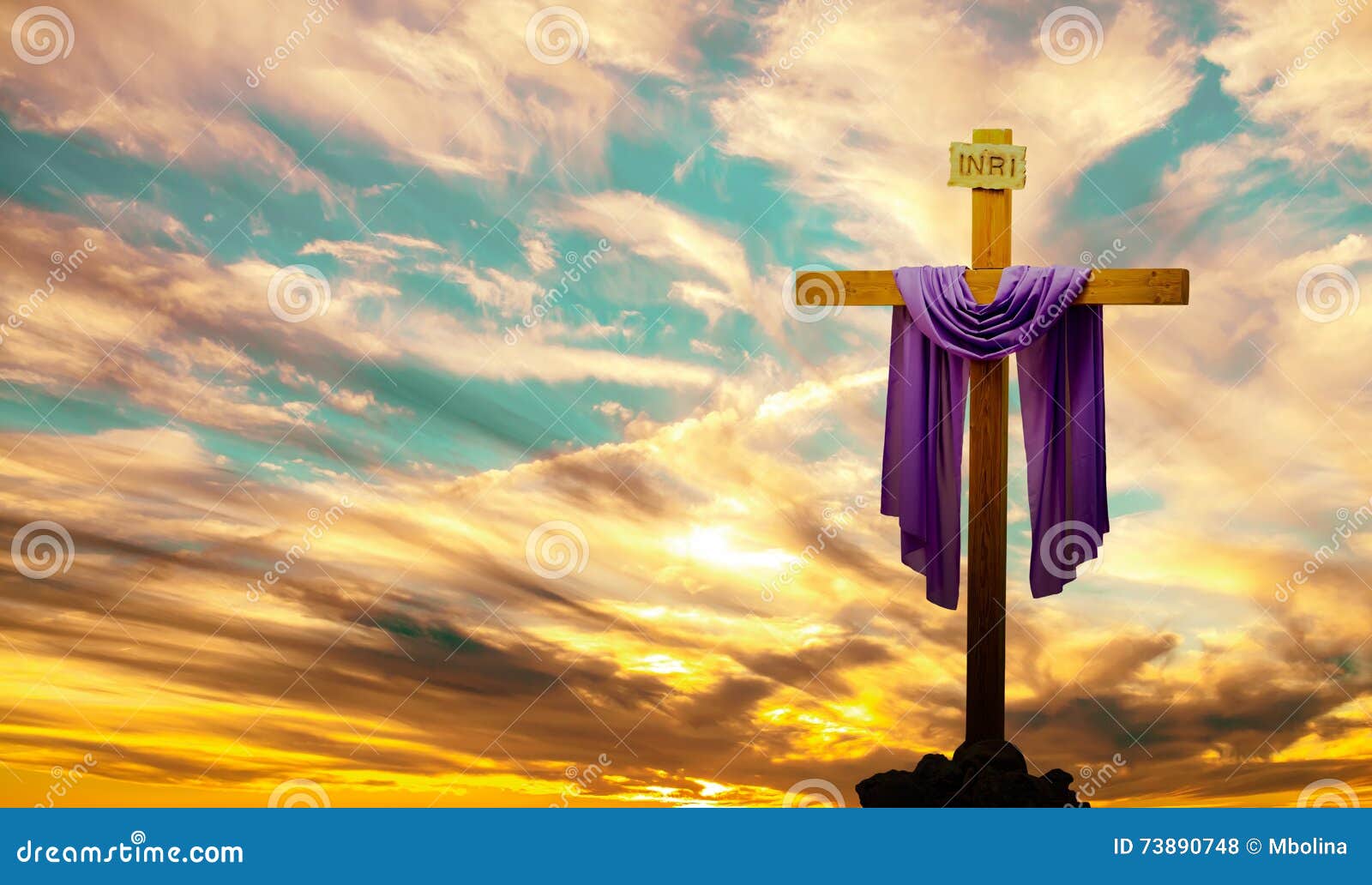 christian cross over bright sunset background