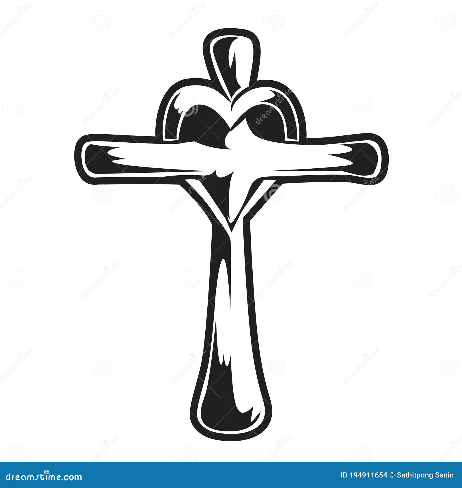 Christian Cross Wing Vector Drawing Blak Illustration Stock Vector