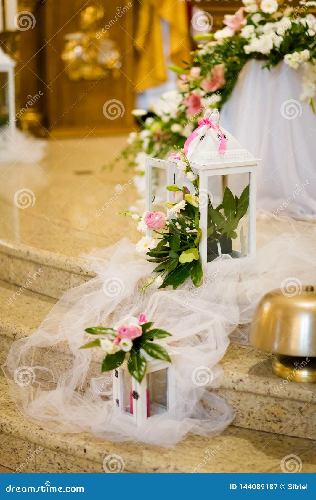 Beautiful Church Decorated For Wedding Ceremony Stock Image