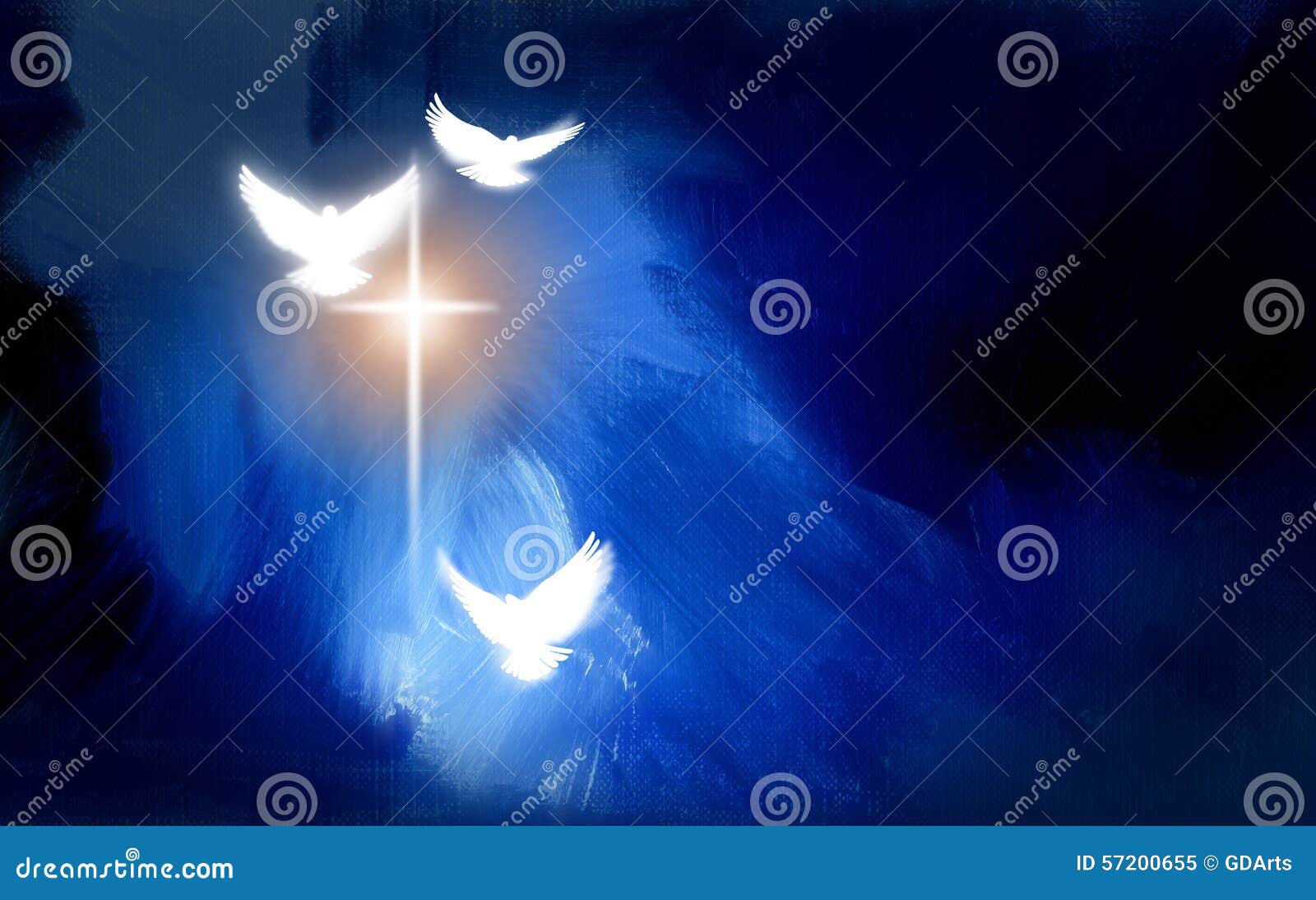 christian glowing cross with doves