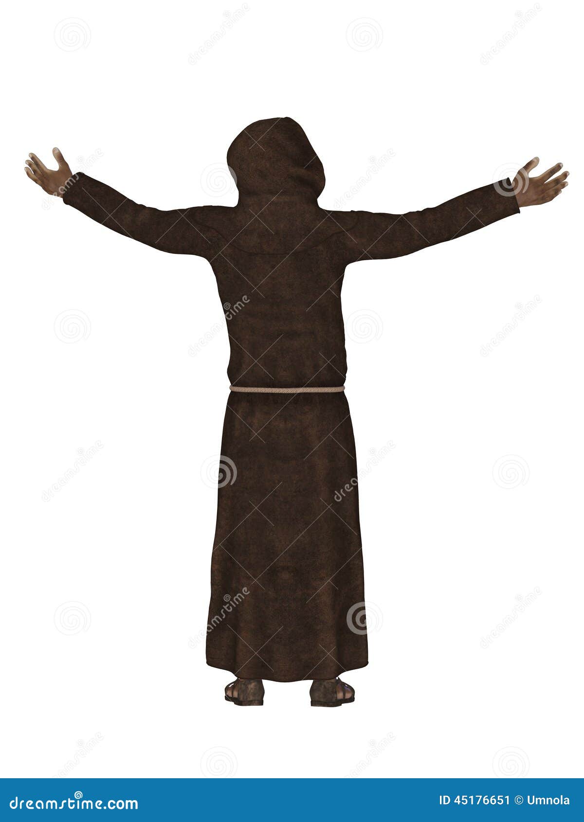 Christian monk, praying to God 3d. Isolated on the white background