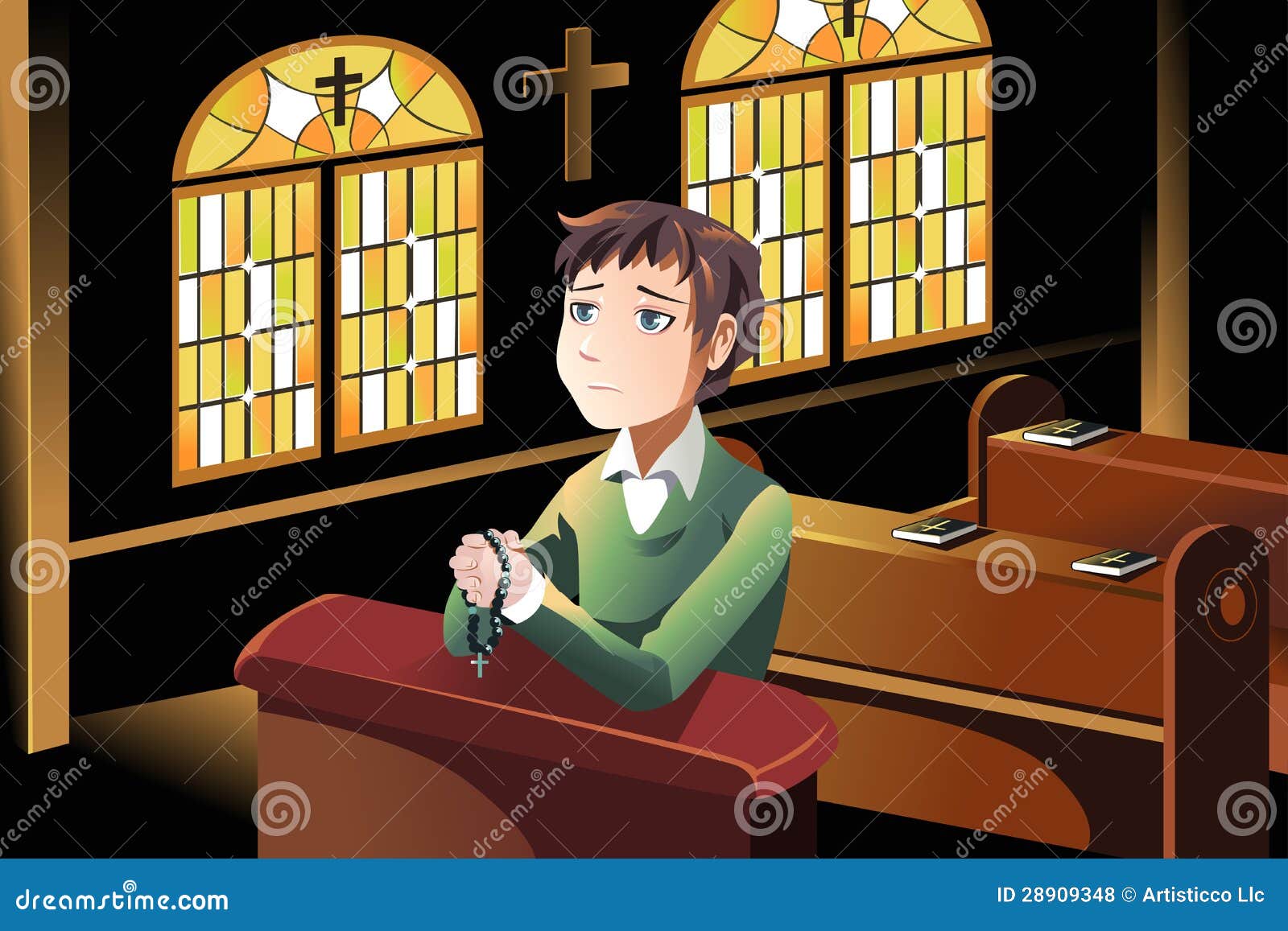 family praying in church clipart