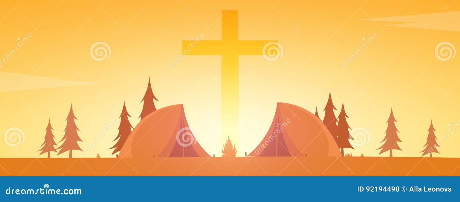 Download Christian Summer Camp. Evening Camping. Cross. Vector ...