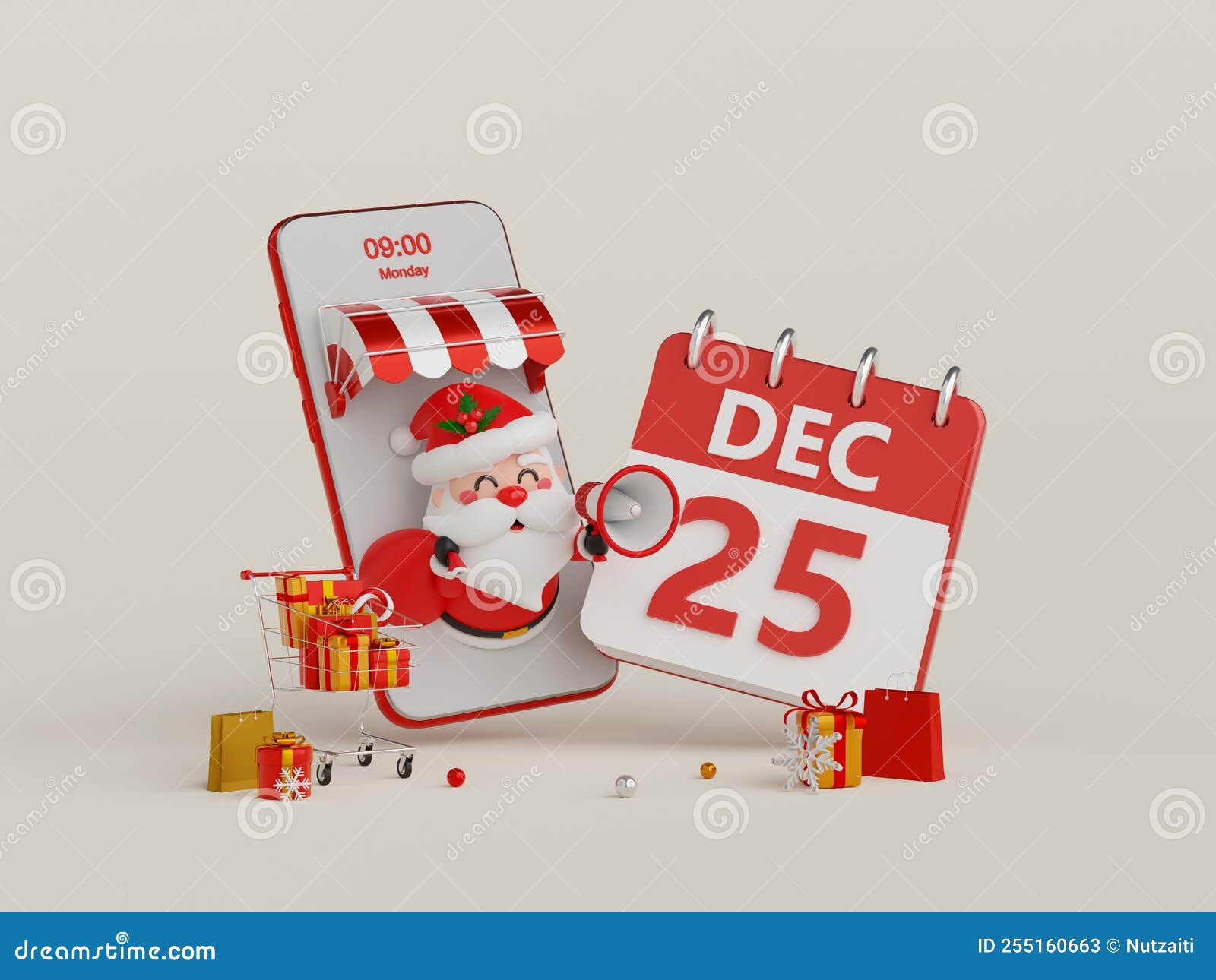 Christmas Advertisement Banner, Shopping Online on Mobile Concept