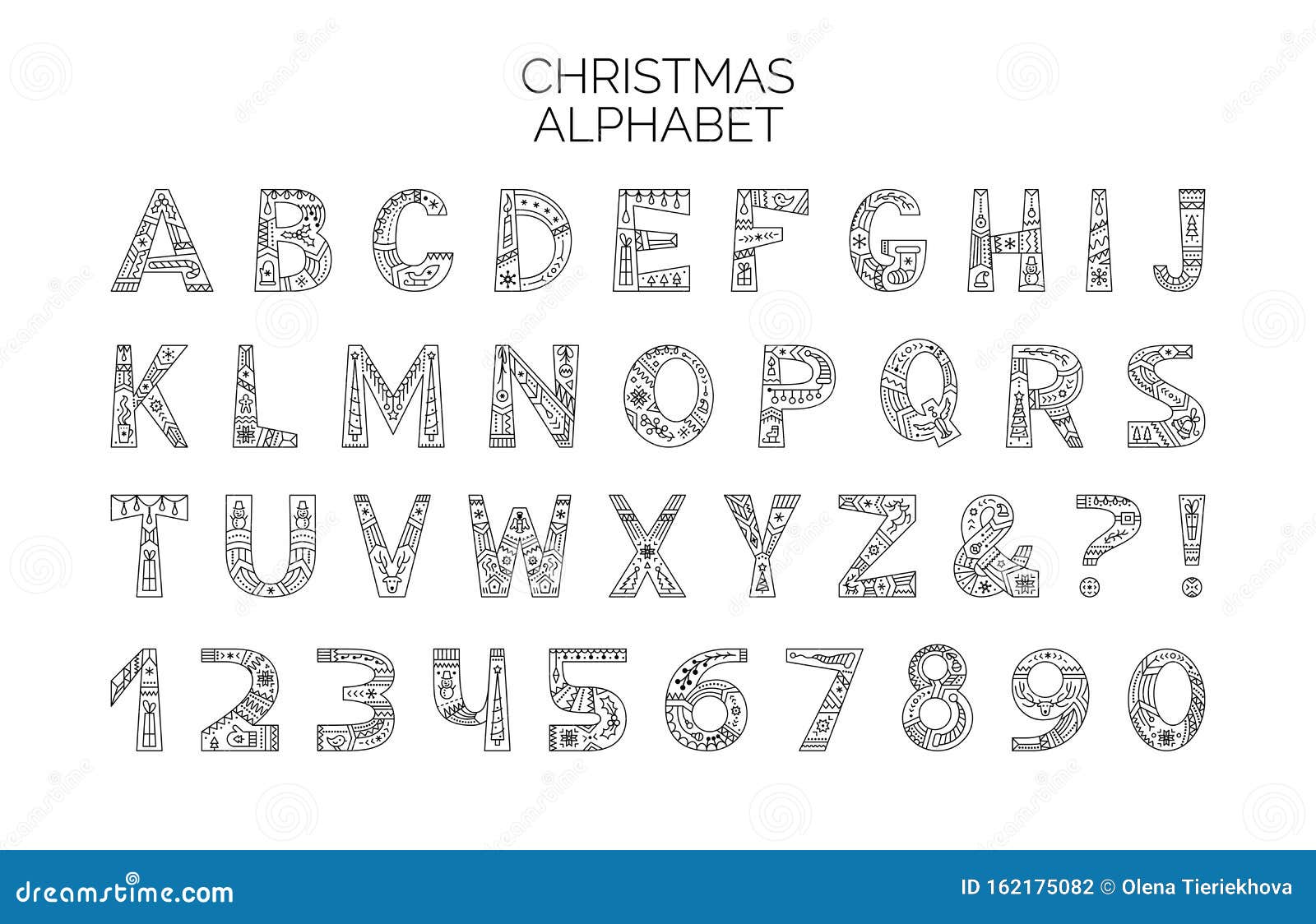 christmas alphabet  outline typeset