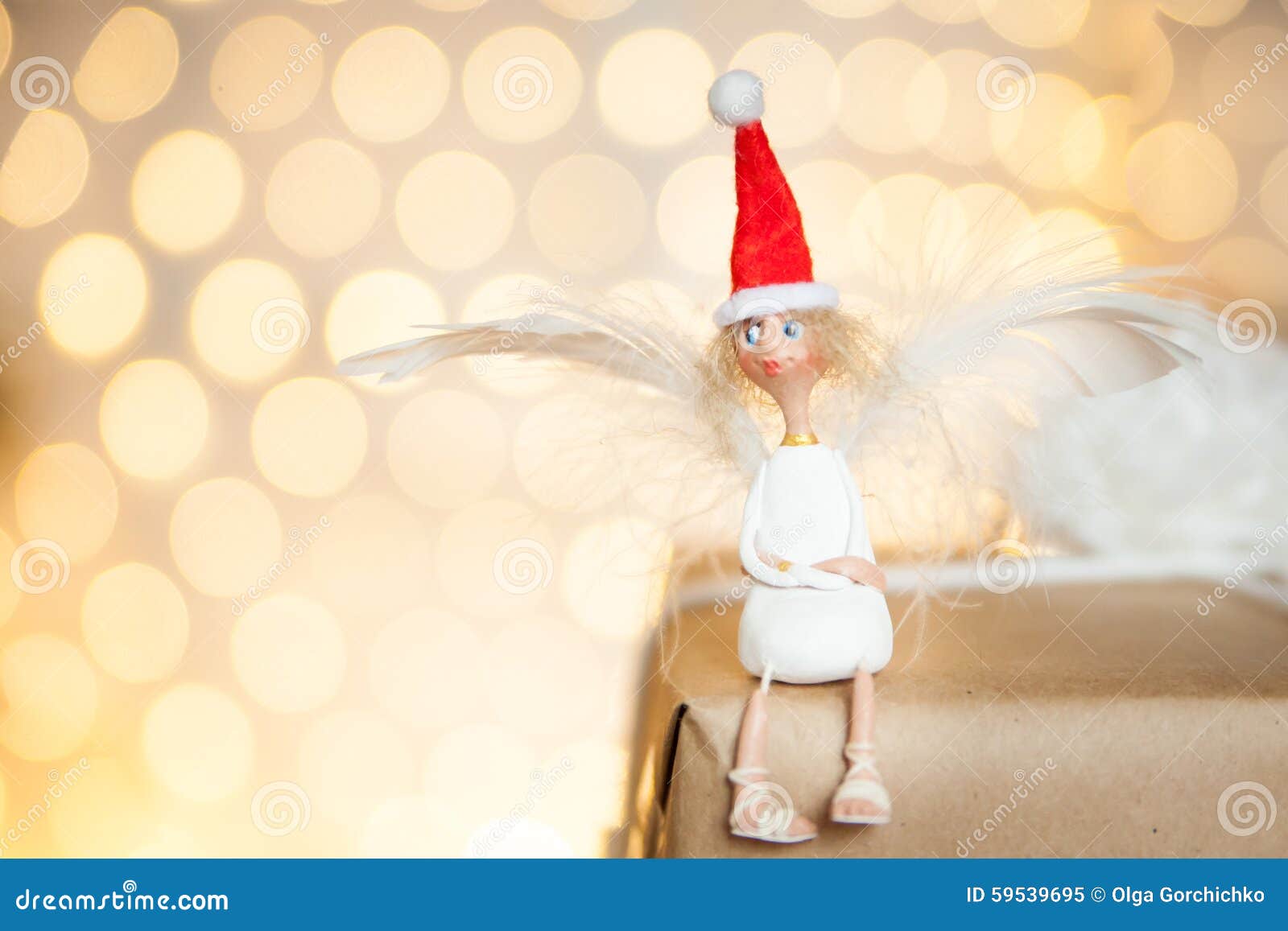 Christmas Angel in a Red Hat Stock Image Image of white, sandals