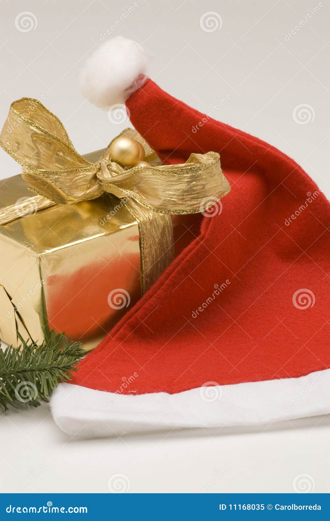 Christmas Arrangement. Santa Hat and Gift Box. Stock Image Image of