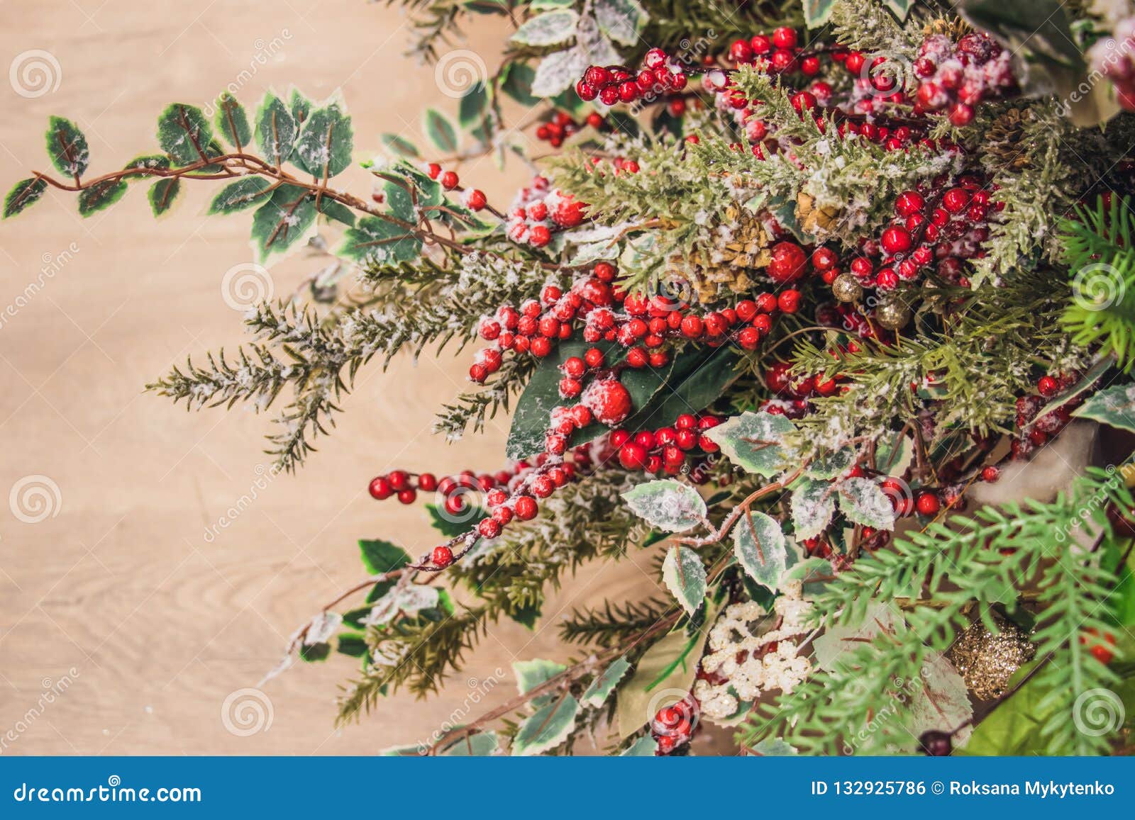 Christmas Attributes Pine Cone and Holly Berries on the Christmas-tree ...