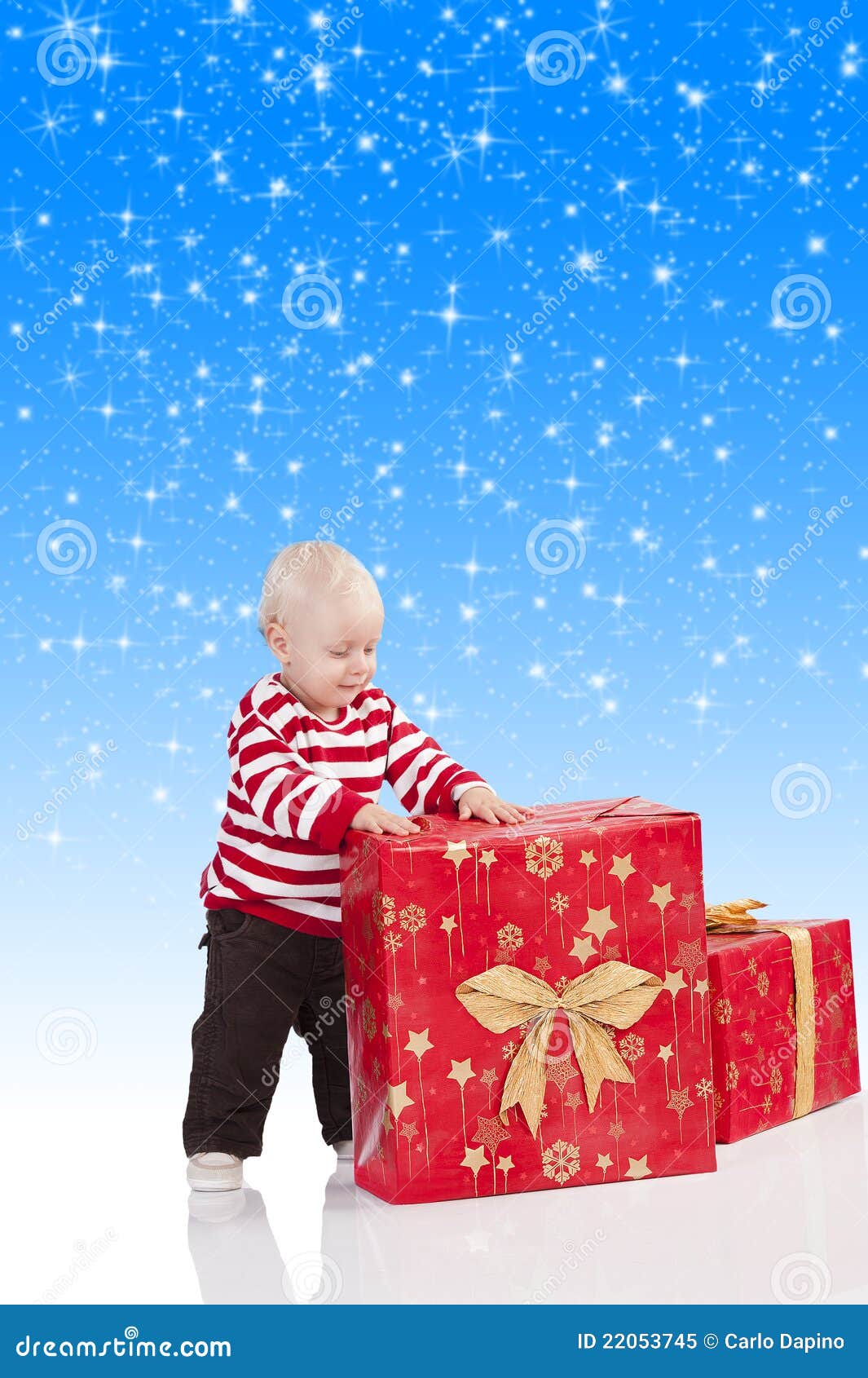 Christmas Baby Boy with Gift Box, Stock Image Image of portrait