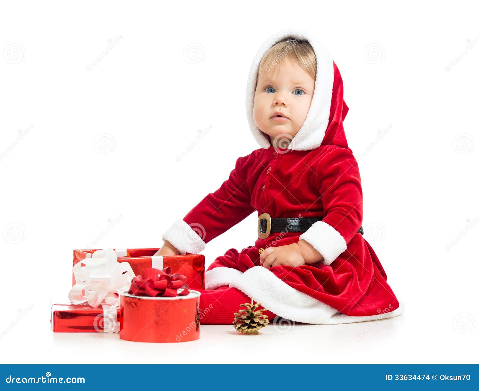 Christmas Baby Girl With Gift Box Stock Photo - Image 